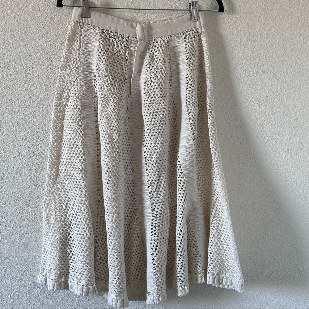 Women’s Knit Midi Skirt Small Cream Crochet Flare Boho Festival Handmade Western - Picture 7 of 13